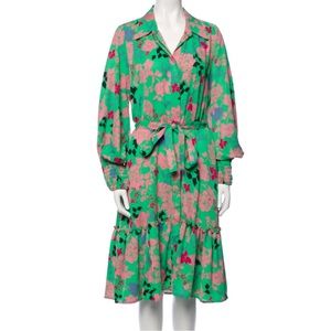 NWT MISA Green button down smocked sleeve dress